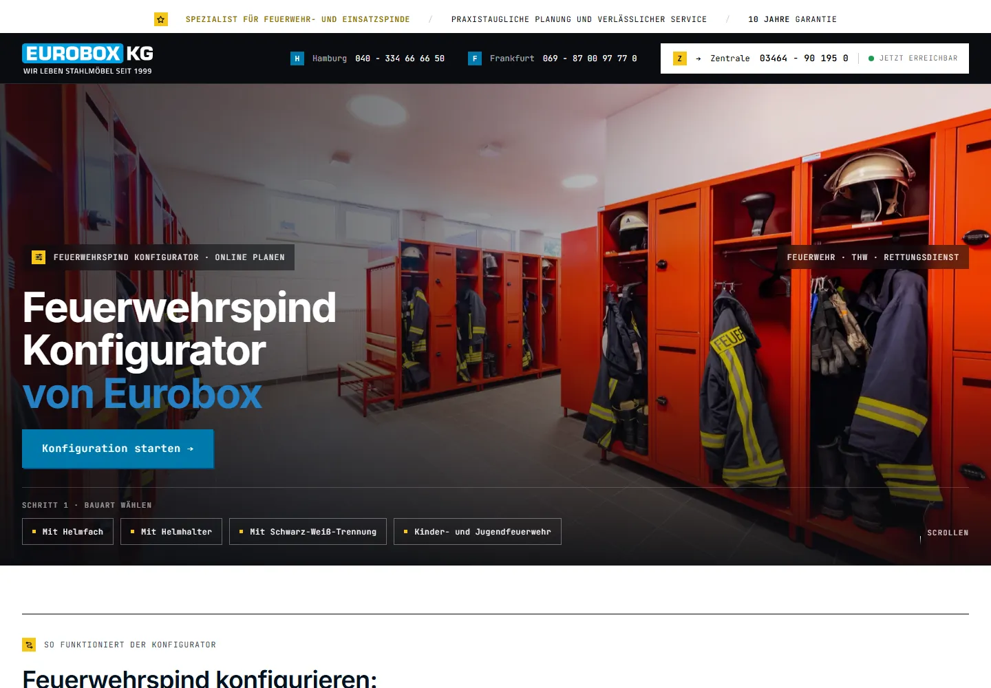 Startseite des Feuerwehrspind-Konfigurators von Eurobox