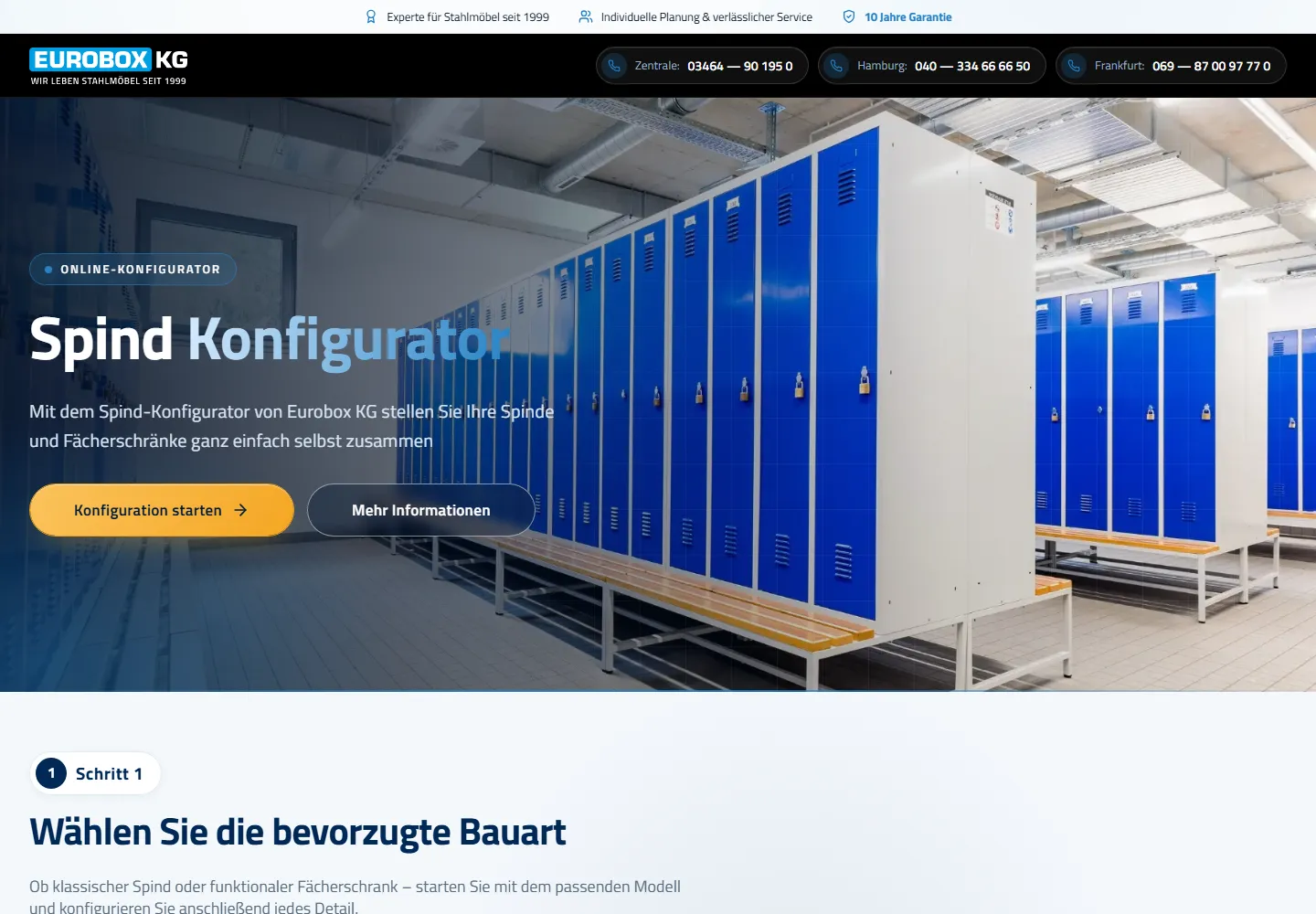 Startseite des Spind-Konfigurators von Eurobox