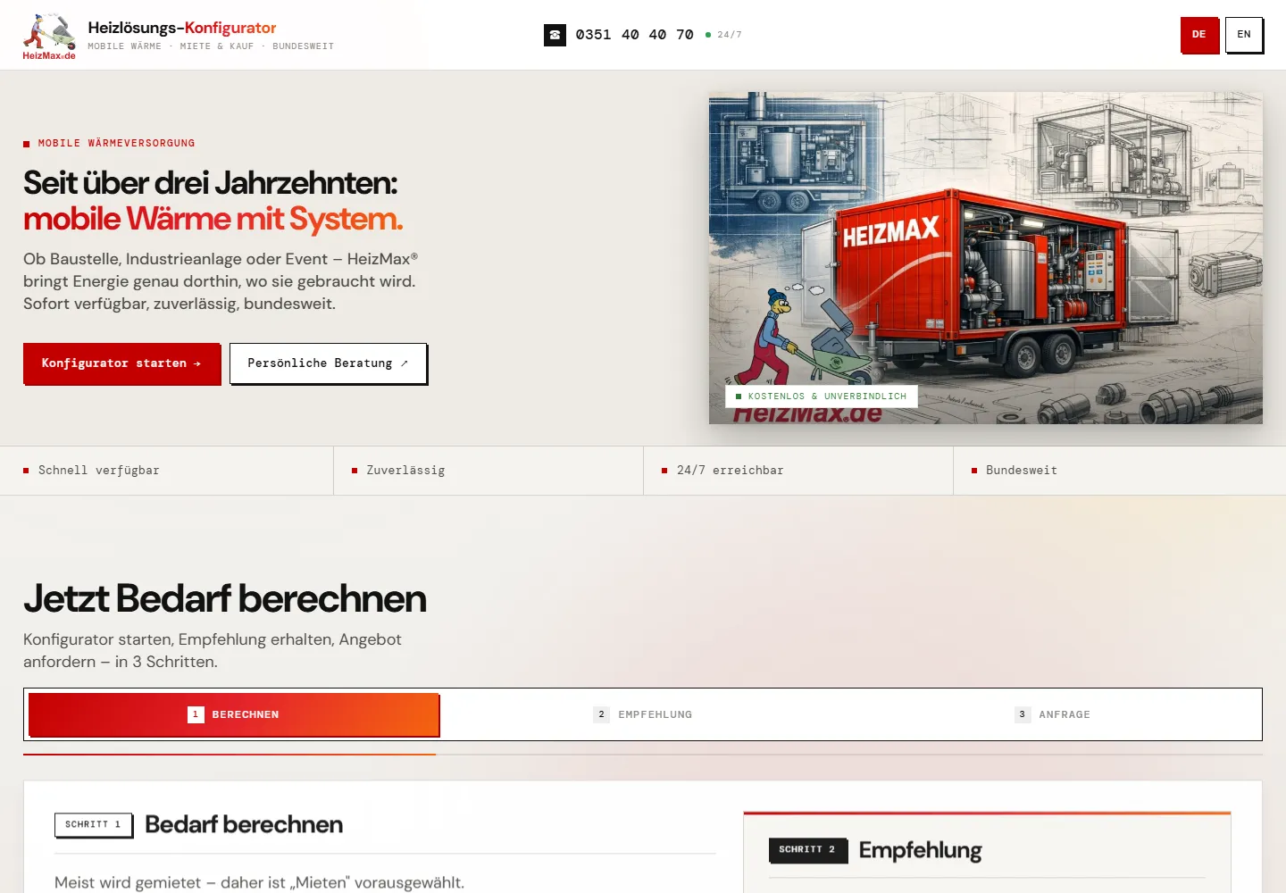 Startseite des HeizMax Heizlösungs-Konfigurators