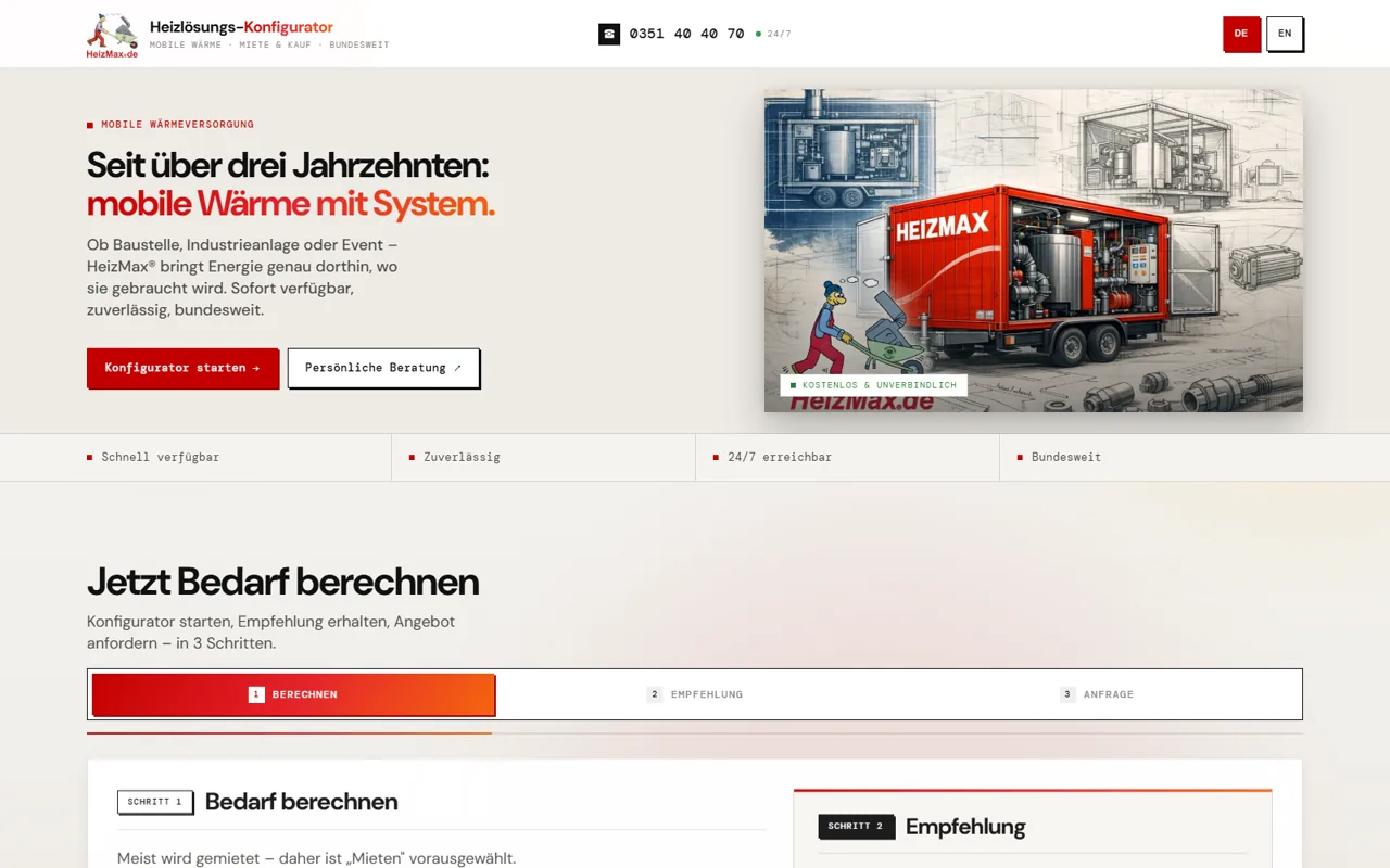 Mobile Heizzentralen — Webdesign Referenz